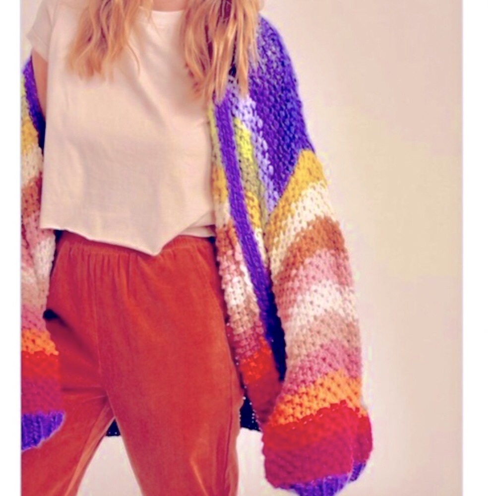 NEW Beautiful colorful boho oversized open cardigan with pockets - Picture 7 of 8